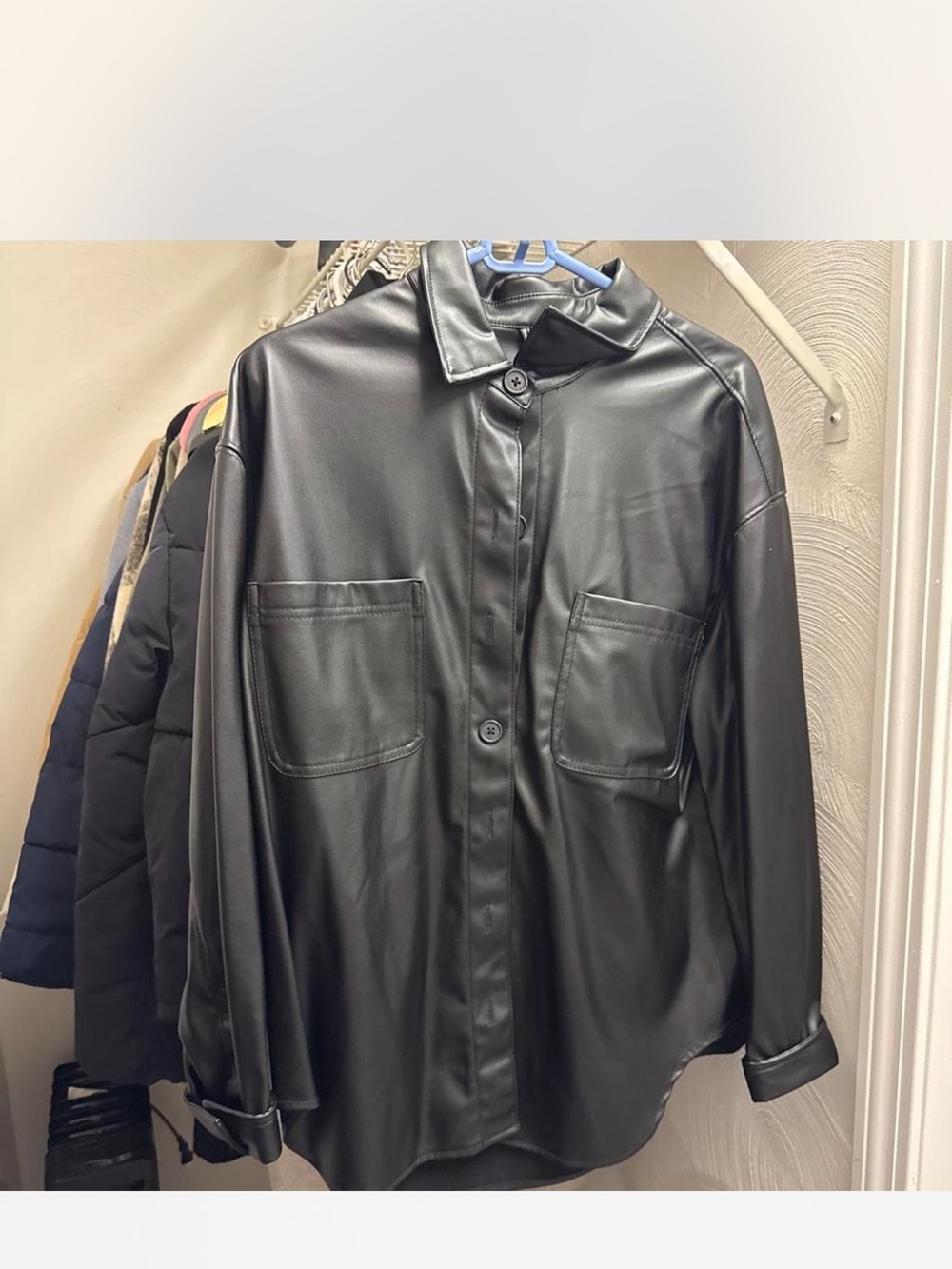 American Eagle Outfitters Black Faux Leather Shirt Jacket